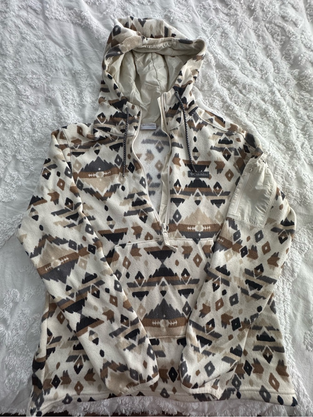 Columbia Cream Aztec-Print Half-Zip Hooded Fleece Pullover
